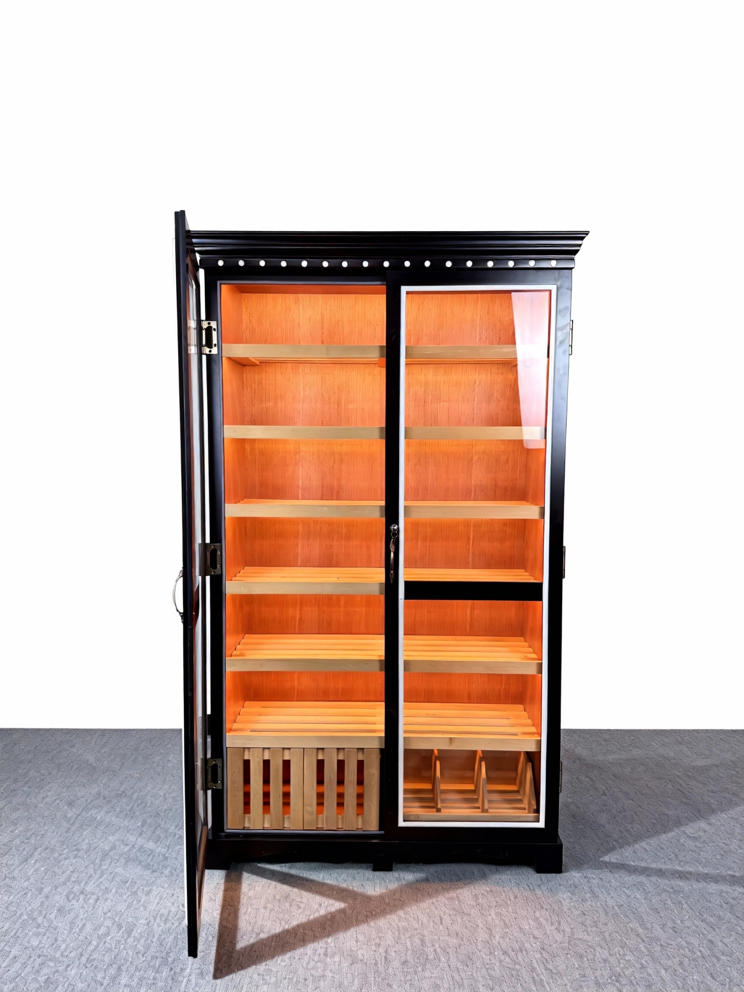 Black & White Dual-Door Cigar Humidor Cabinet