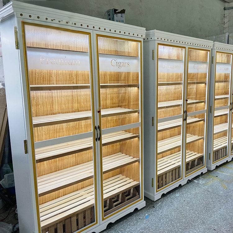 White Double Door Cigar Humidor Cabinet with Spanish Cedar Shelves & Humidifier Included – 47.24" W × 15.75" D × 78.74" H