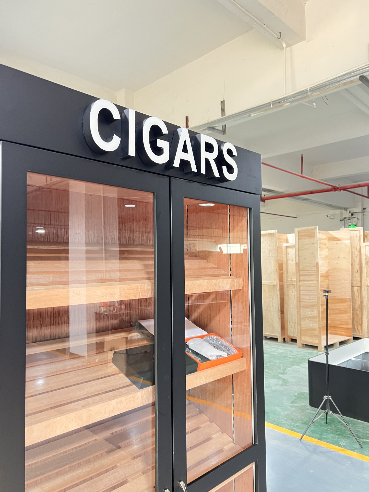 Wide Single Door Cigar Humidor Cabinet with LED CIGARS Sign, Spanish Cedar Shelves & Humidifier Included – 36.02" W × 15.75" D × 78.74" H