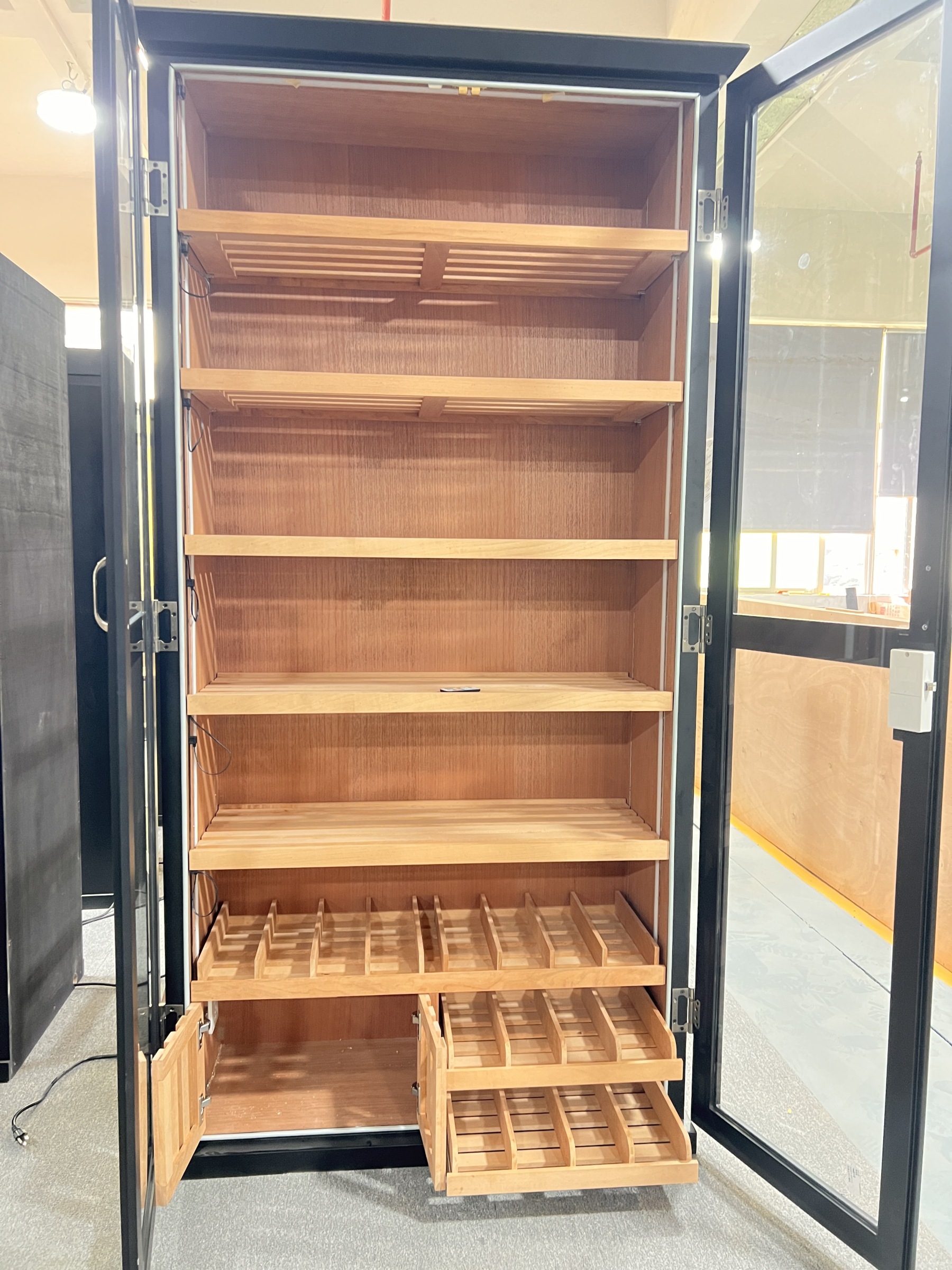 Wide Single Door Cigar Humidor Cabinet with LED CIGARS Sign, Spanish Cedar Shelves & Humidifier Included – 36.02" W × 15.75" D × 78.74" H