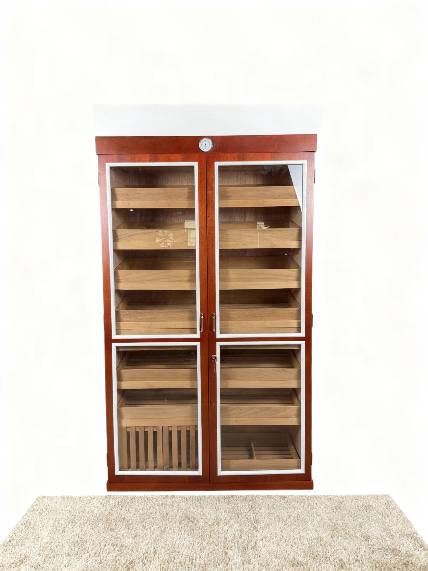 Red & White Dual-Door Cigar Humidor Cabinet