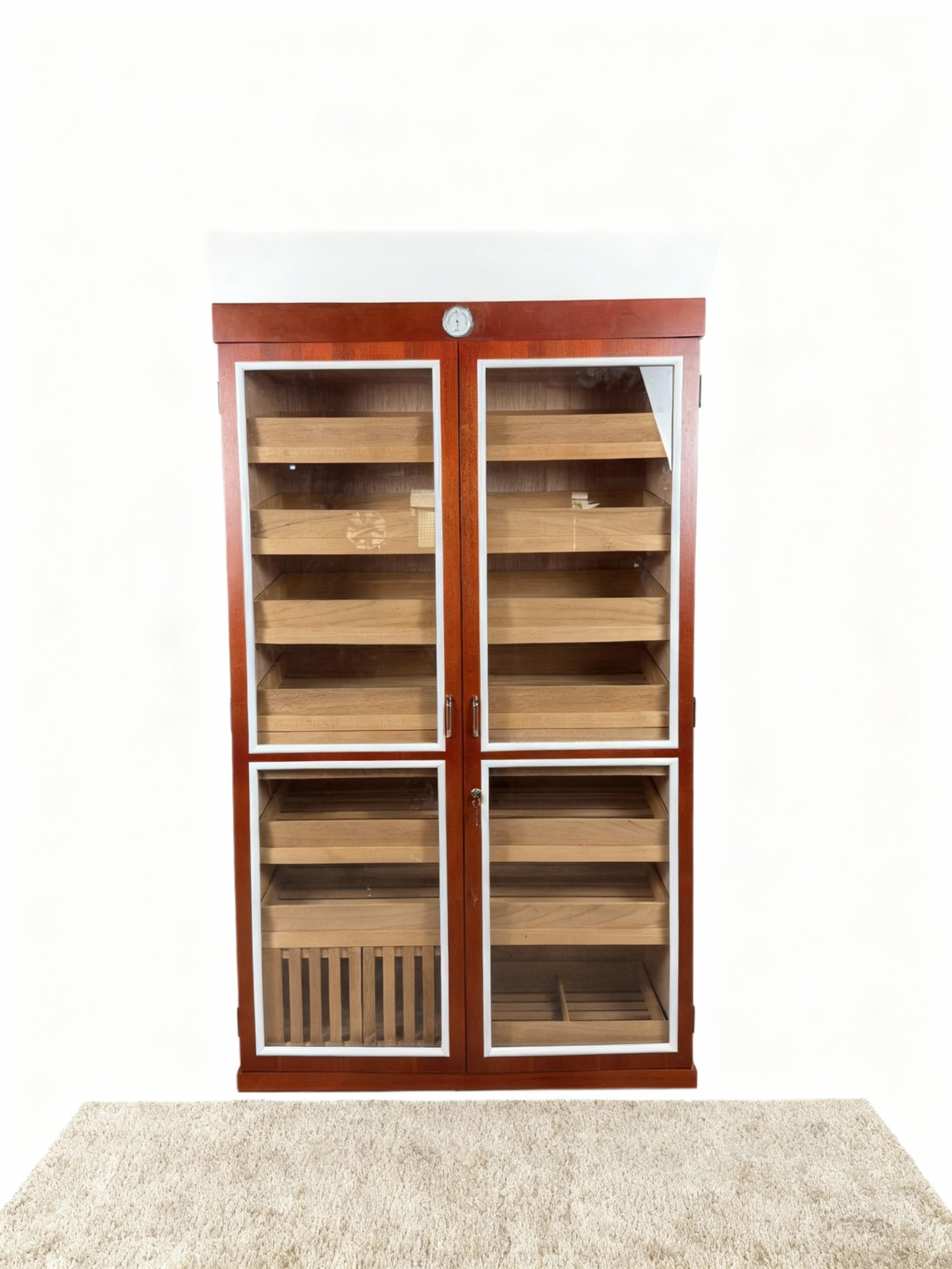 Red & White Dual-Door Cigar Humidor Cabinet
