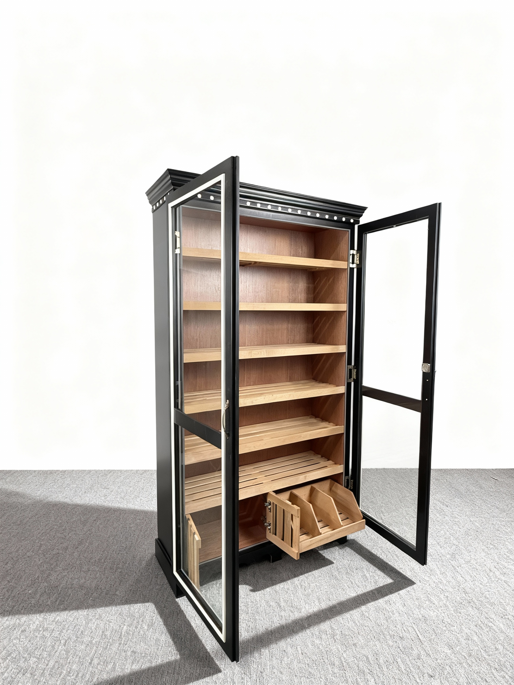 Black & White Dual-Door Cigar Humidor Cabinet