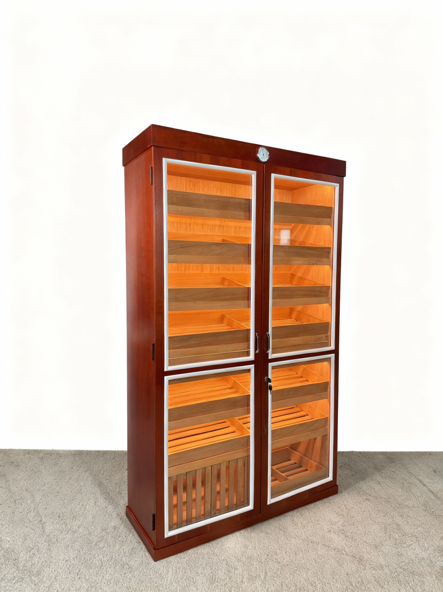 Red & White Dual-Door Cigar Humidor Cabinet