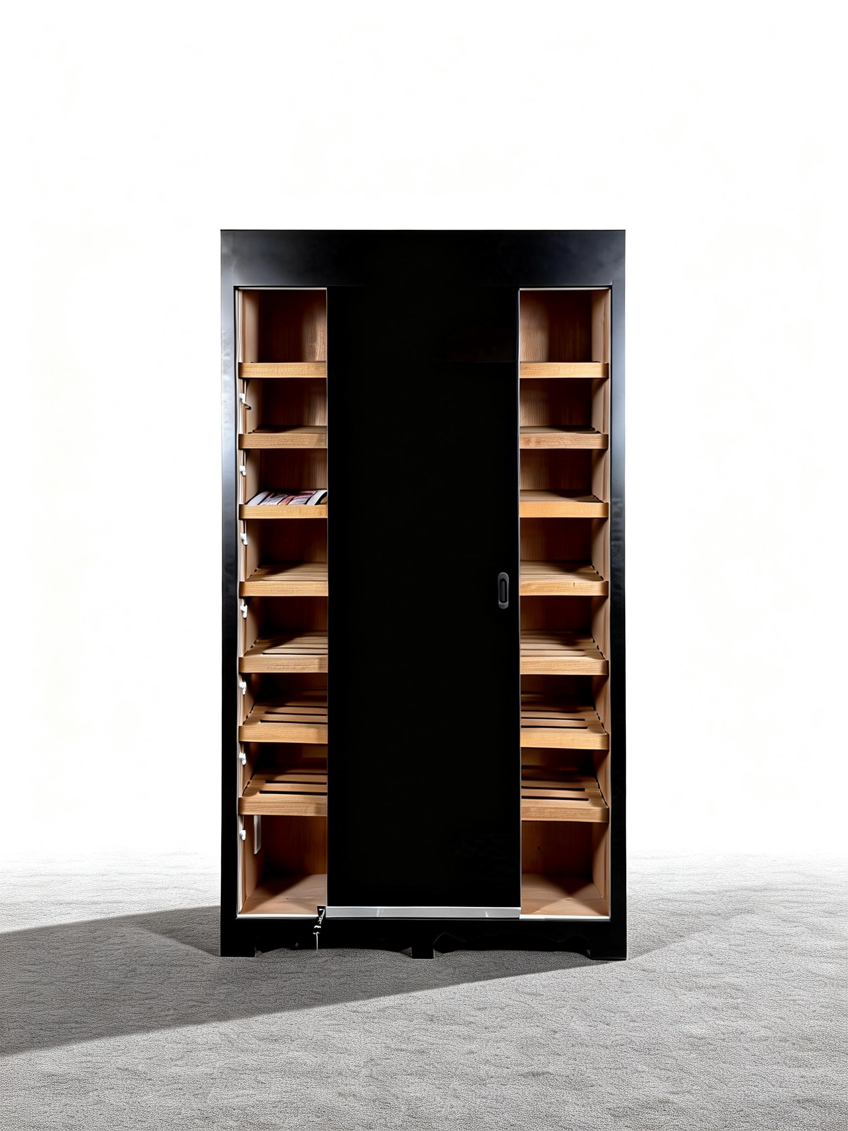 Matte Black Sliding-Door Humidor with Privacy Film Glass