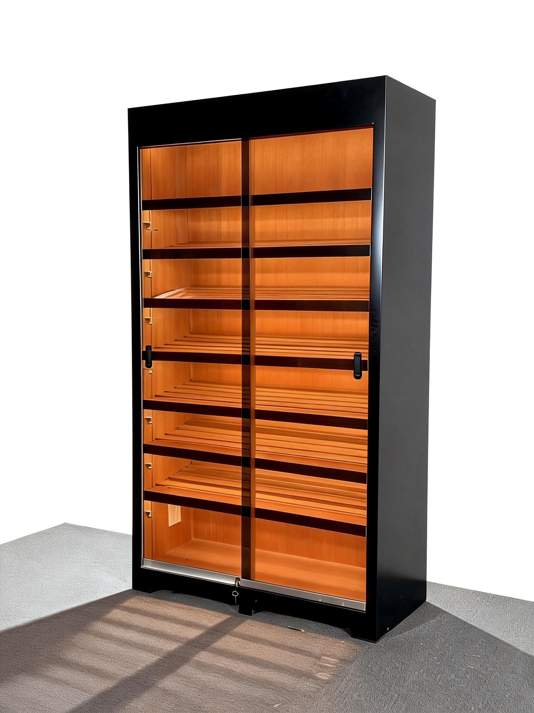 Matte Black Sliding-Door Humidor with Privacy Film Glass