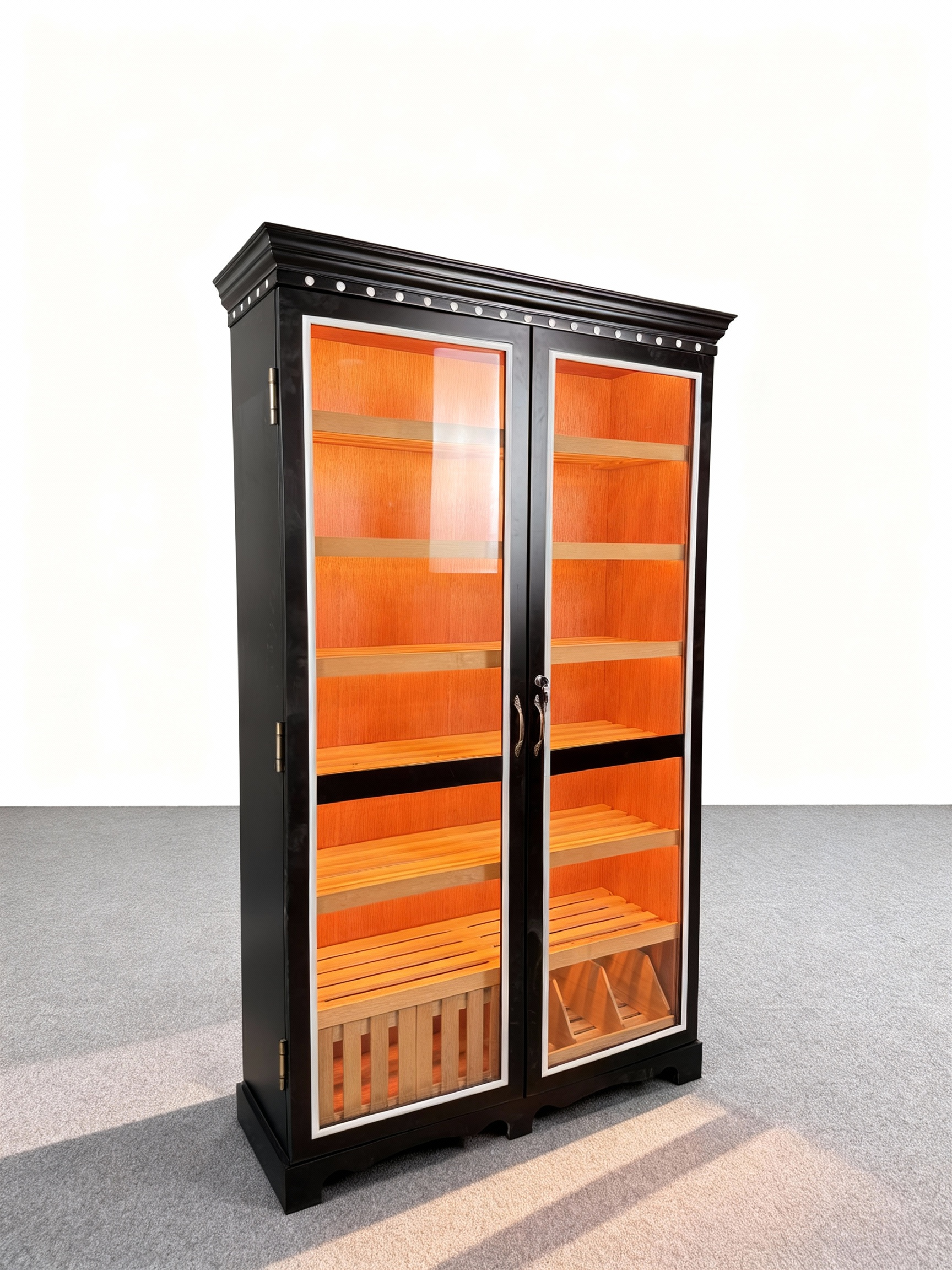 Black & White Dual-Door Cigar Humidor Cabinet