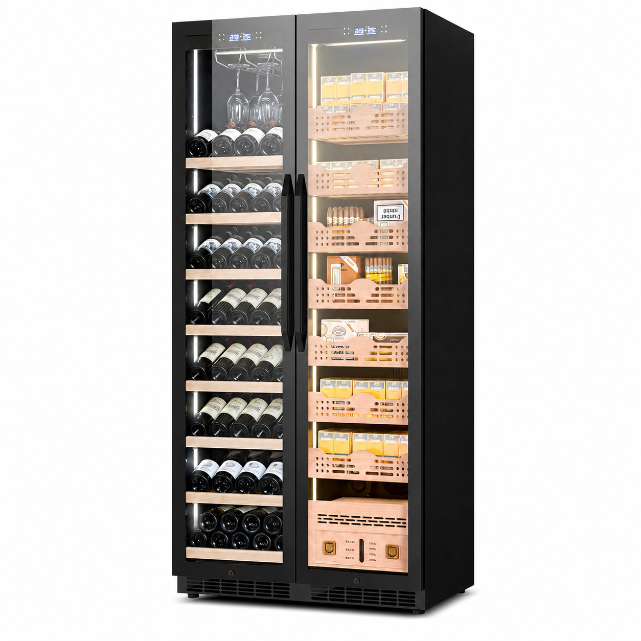 BX-735 large cigar humidor cabinet with wine storage and premium glass door design