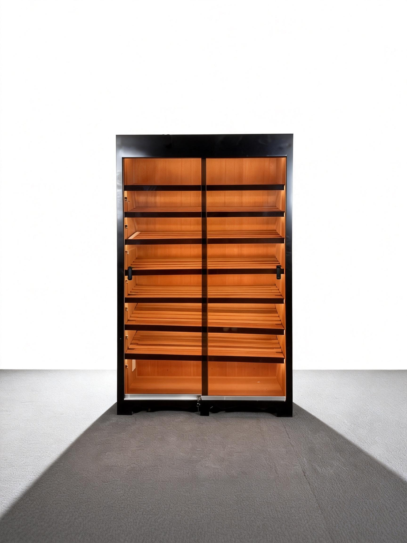 Matte Black Sliding-Door Humidor with Privacy Film Glass