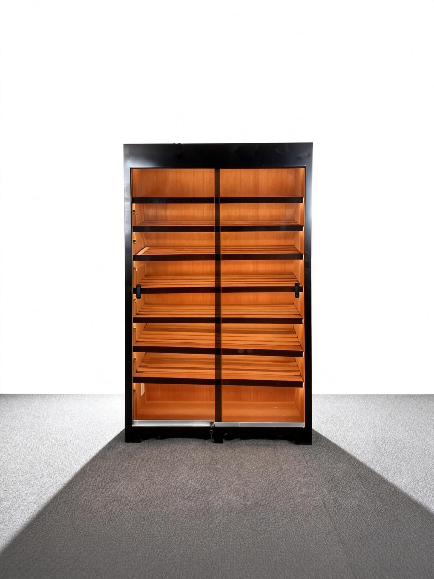 Matte Black Sliding-Door Humidor with Privacy Film Glass