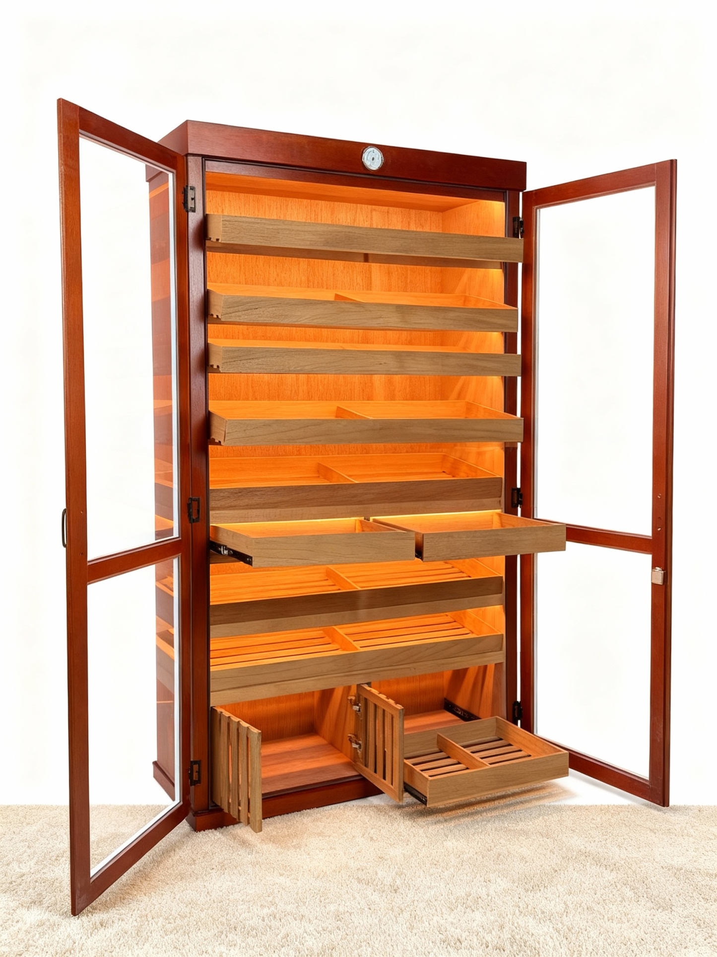 Red & White Dual-Door Cigar Humidor Cabinet