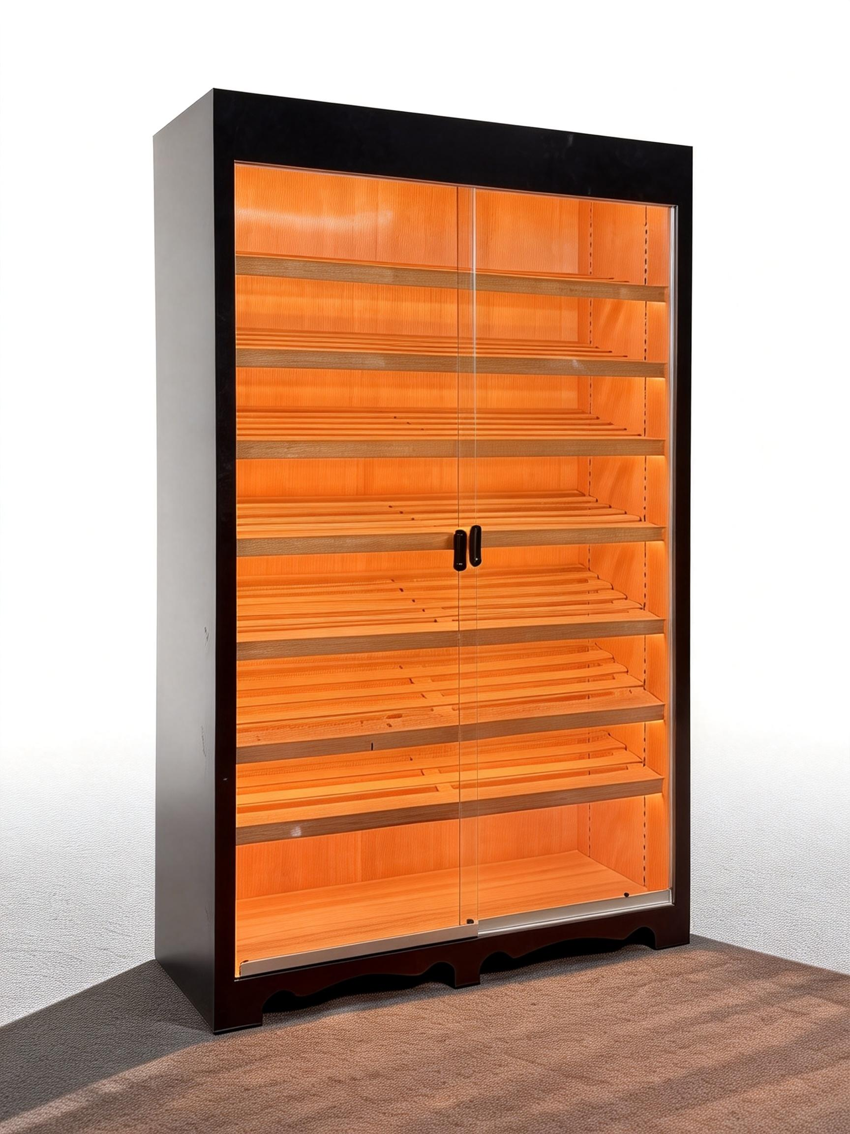 Basic Double Sliding-Door Cigar Humidor Cabinet – Matte Black