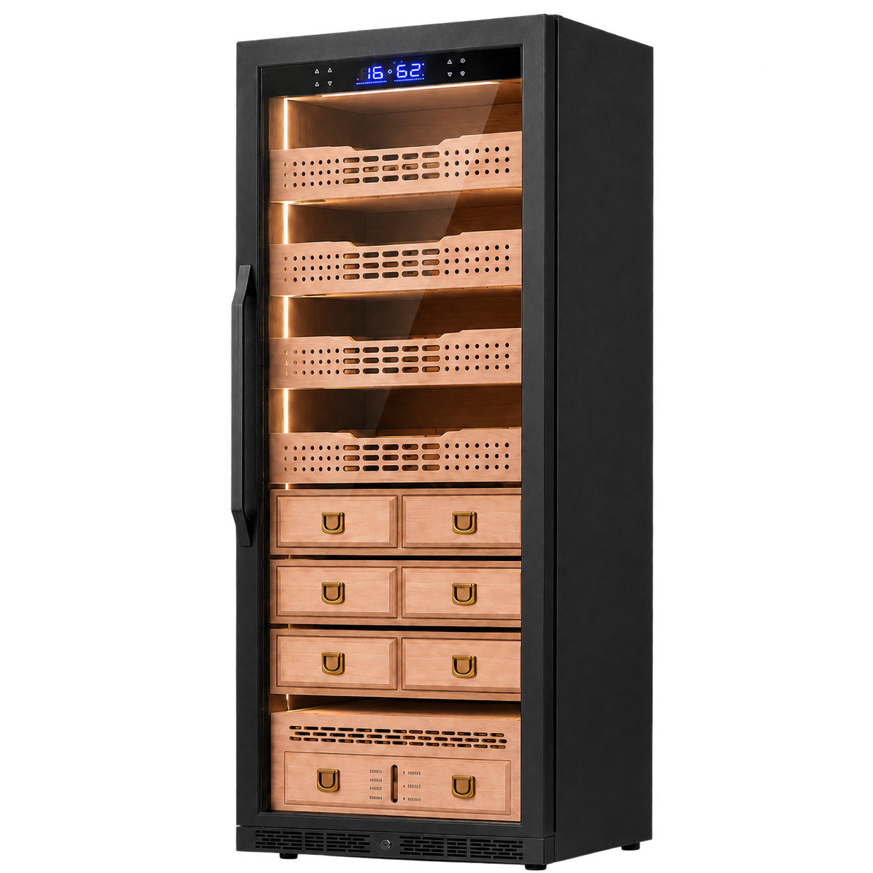 BXW-608 Premium Climate Controlled Storage Cabinet - Black / Aluminum Interior / Drawer + Shelves