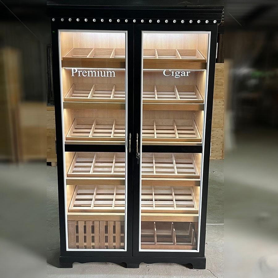 Black Double Door Cigar Humidor Cabinet with Spanish Cedar Shelves & Humidifier Included – 47.24" W × 15.75" D × 78.74" H