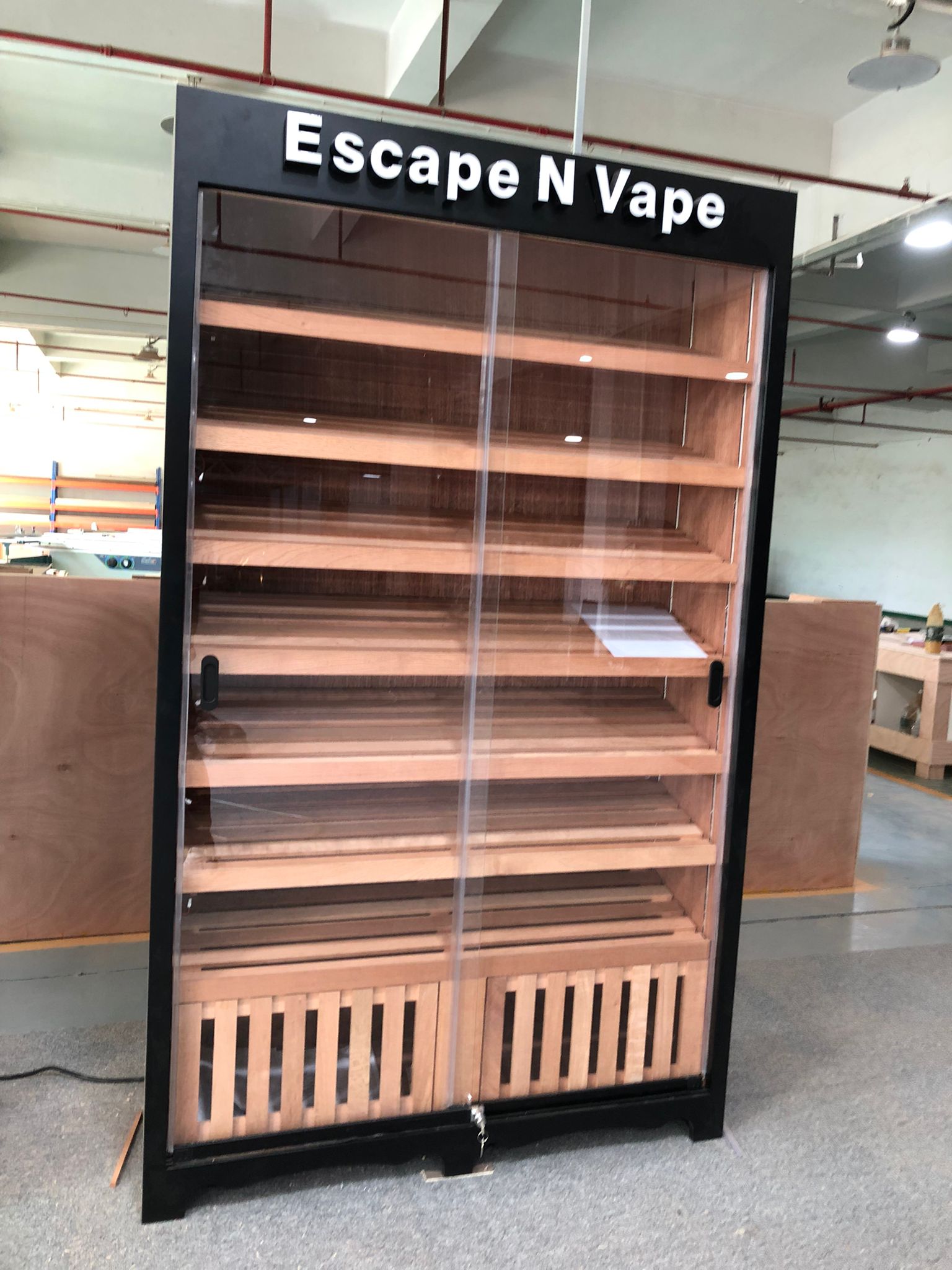 Sliding Glass Door Cigar Humidor Cabinet with Custom LED Sign, Sealing Strips, Spanish Cedar Shelves & Humidifier Included – 47.24" W × 15.75" D × 78.74" H