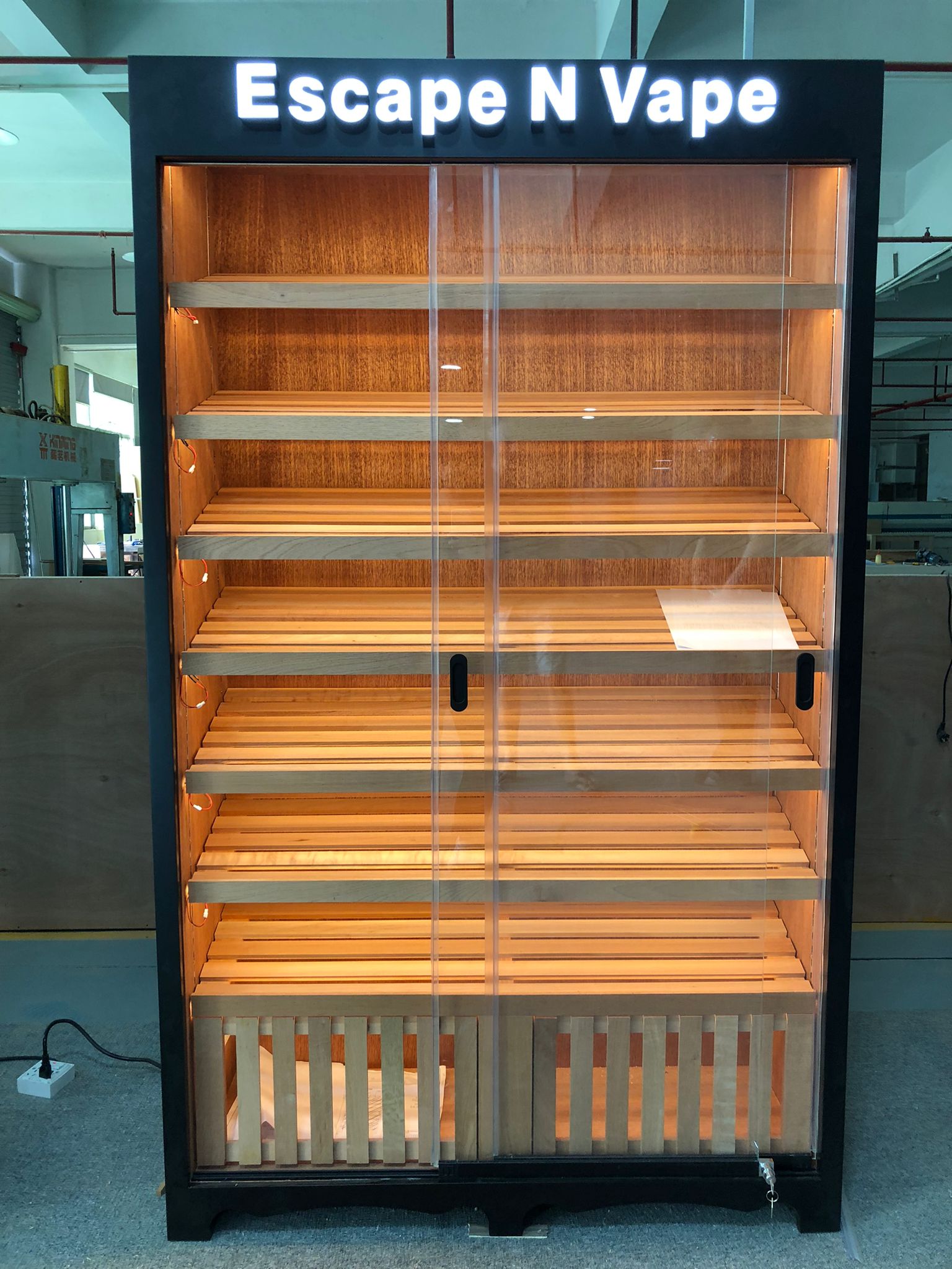Sliding Glass Door Cigar Humidor Cabinet with Custom LED Sign, Sealing Strips, Spanish Cedar Shelves & Humidifier Included – 47.24" W × 15.75" D × 78.74" H