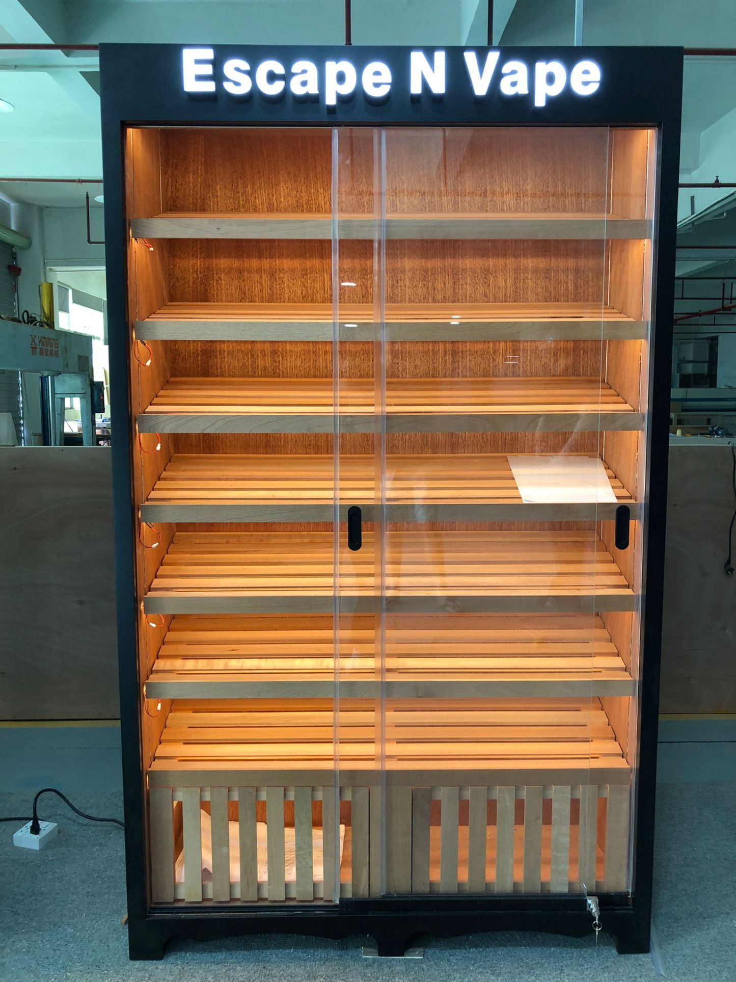 Sliding Glass Door Cigar Humidor Cabinet with Custom LED Sign, Sealing Strips, Spanish Cedar Shelves & Humidifier Included – 47.24" W × 15.75" D × 78.74" H