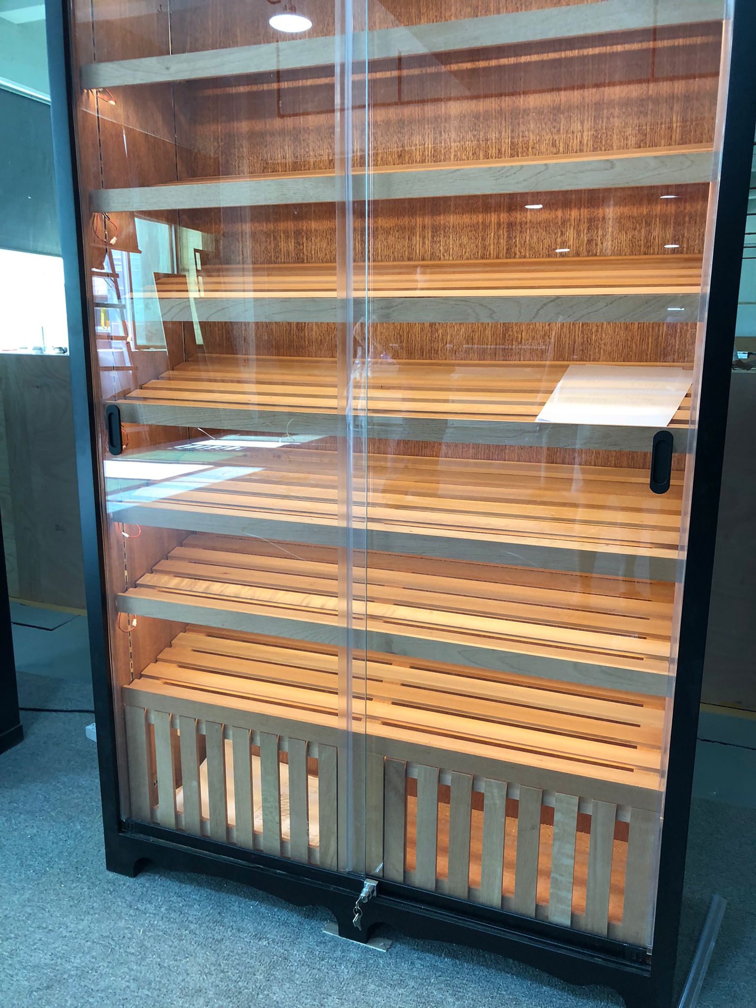 Sliding Glass Door Cigar Humidor Cabinet with Custom LED Sign, Sealing Strips, Spanish Cedar Shelves & Humidifier Included – 47.24" W × 15.75" D × 78.74" H