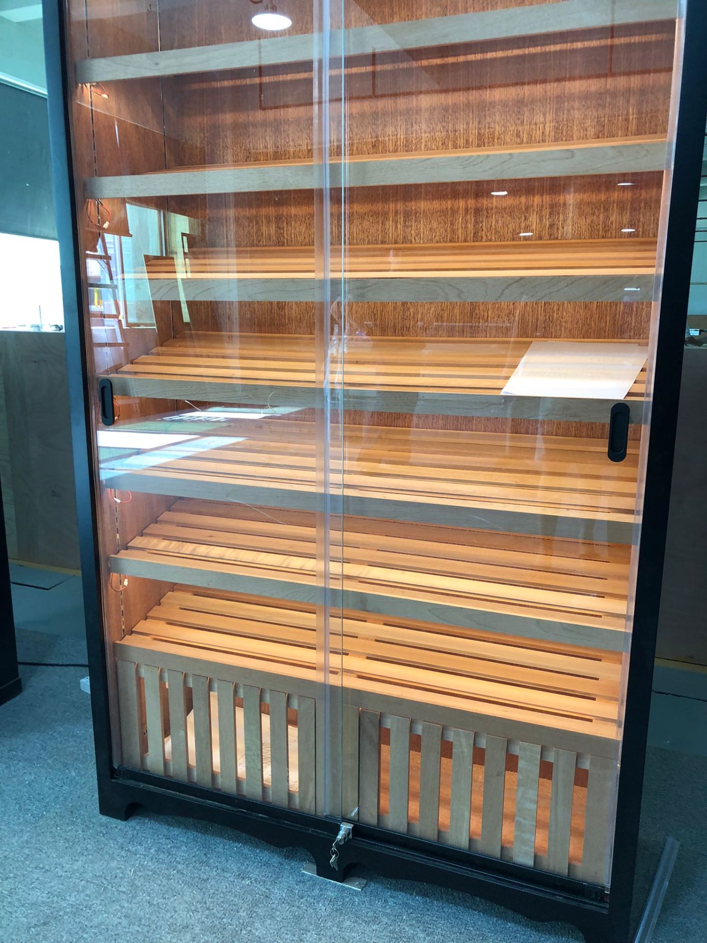 Sliding Glass Door Cigar Humidor Cabinet with Custom LED Sign, Sealing Strips, Spanish Cedar Shelves & Humidifier Included – 47.24" W × 15.75" D × 78.74" H