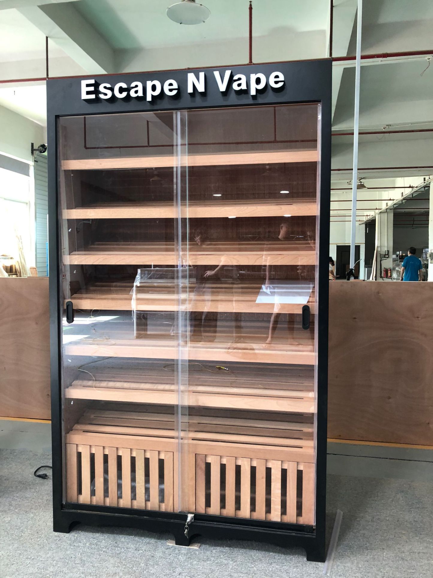 Sliding Glass Door Cigar Humidor Cabinet with Custom LED Sign, Sealing Strips, Spanish Cedar Shelves & Humidifier Included – 47.24" W × 15.75" D × 78.74" H