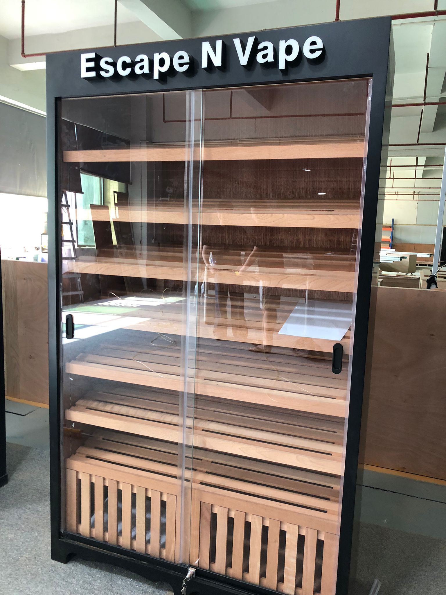 Sliding Glass Door Cigar Humidor Cabinet with Custom LED Sign, Sealing Strips, Spanish Cedar Shelves & Humidifier Included – 47.24" W × 15.75" D × 78.74" H