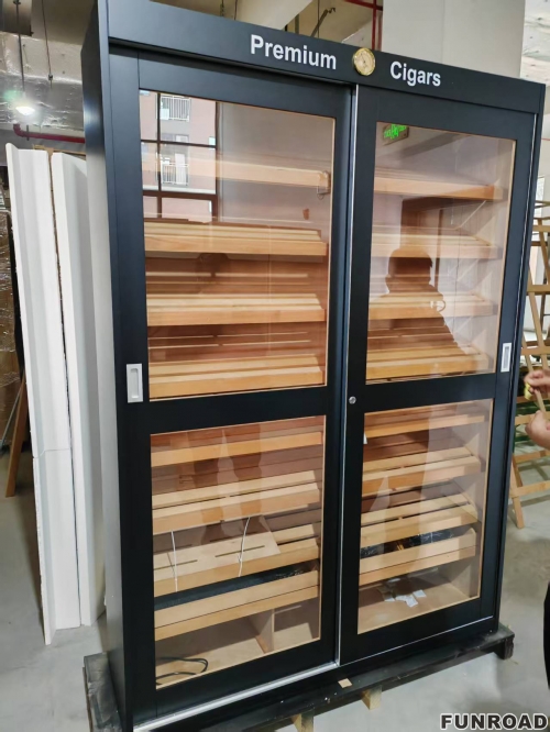 Sliding Glass Door Cigar Humidor Cabinet with Spanish Cedar Shelves & Humidifier Included – 47.24" W × 15.75" D × 78.74" H