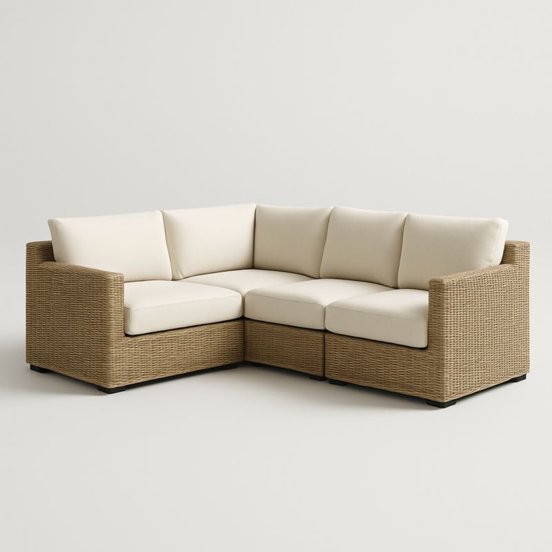 Divano ad Angolo per Esterni in Rattan Sintetico con Cuscini in Poliestere