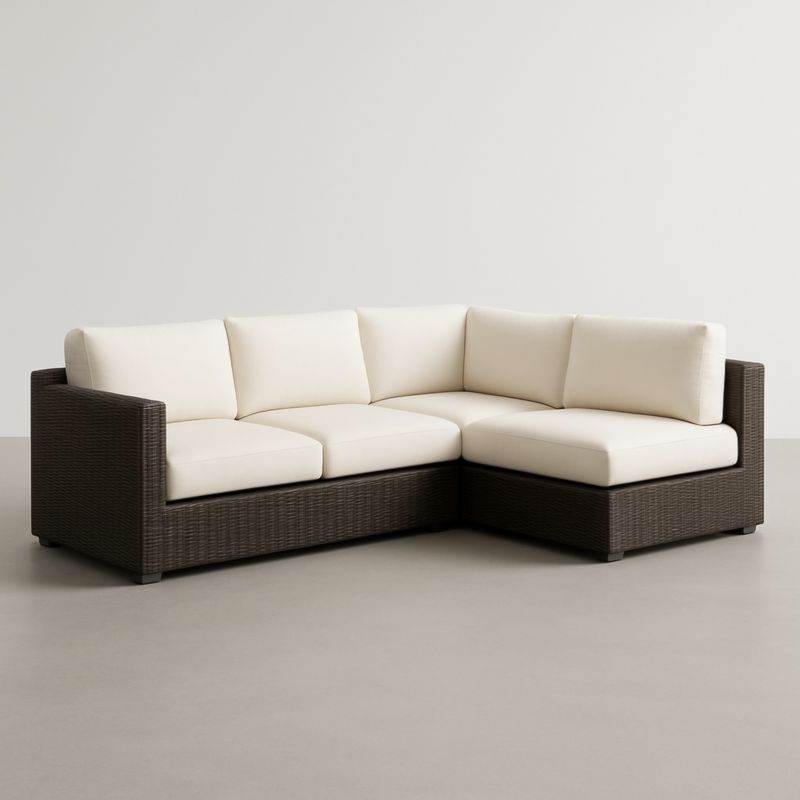 Divano angolare da esterno in rattan sintetico con cuscini in poliestere Beige
