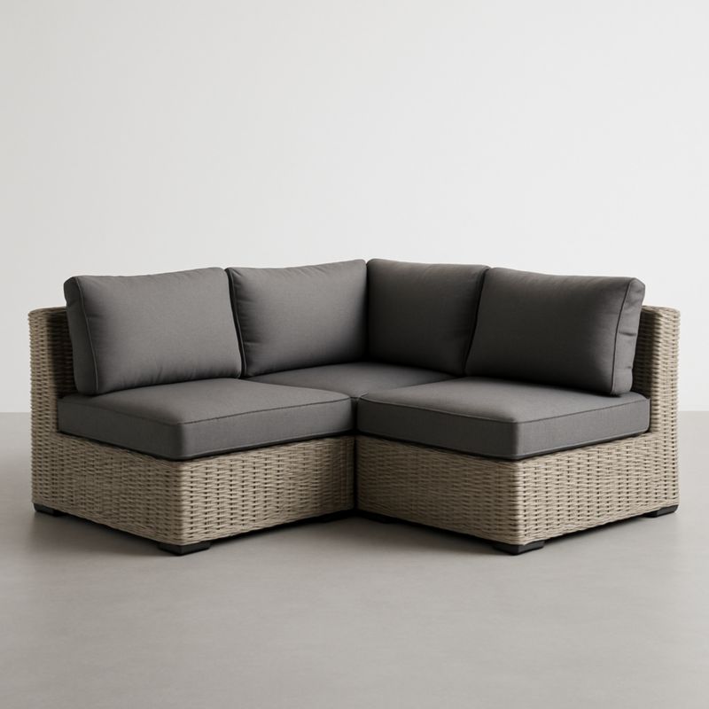 Divano ad Angolo in Rattan Sintetico Grigio con Cuscini in Poliestere