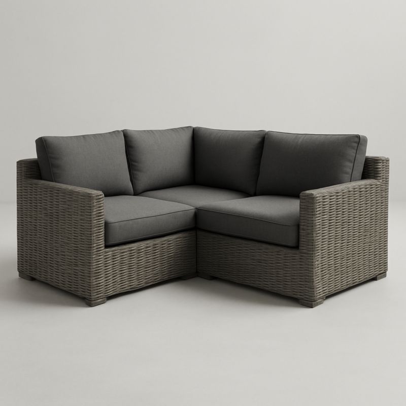 Divano Angolare Modulare in Rattan Sintetico Grigio Antracite