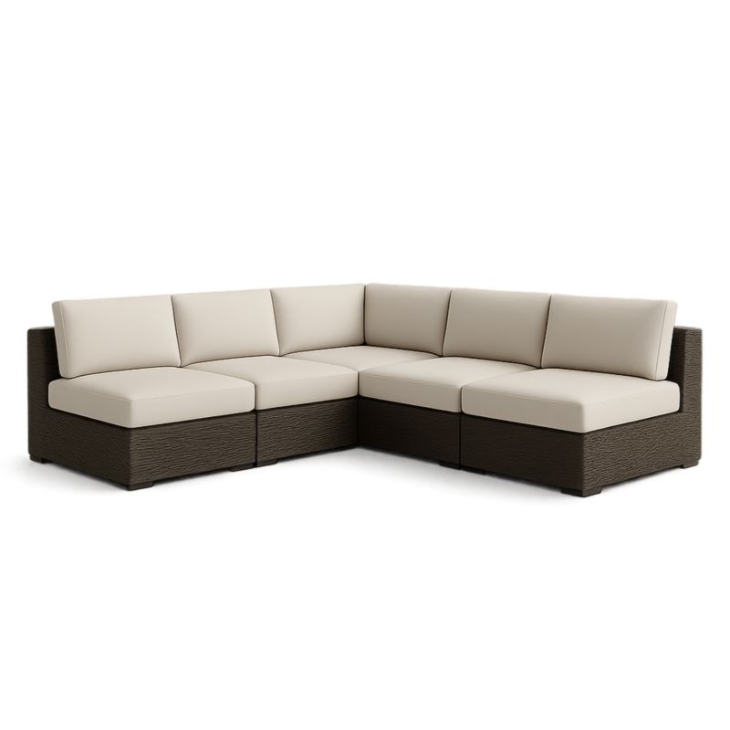 Divano Angolare Modulare da Esterno in Polyrattan Marrone e Beige con Cuscini Impermeabili