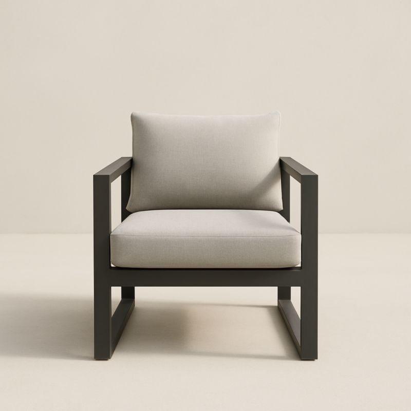 Sedia con braccioli in alluminio con cuscino in fibra di poliestere grigia