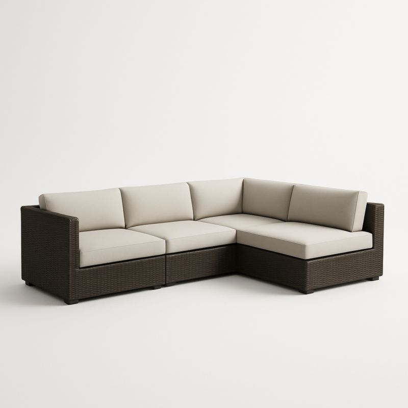 Divano Angolare Modulare Rattan Marrone Cuscini Beige