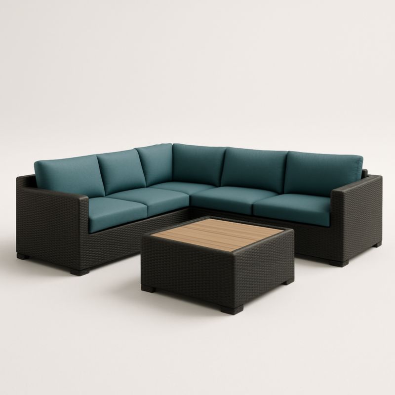 Set Divano Angolare da Esterno in Rattan Sintetico con Cuscini Blu