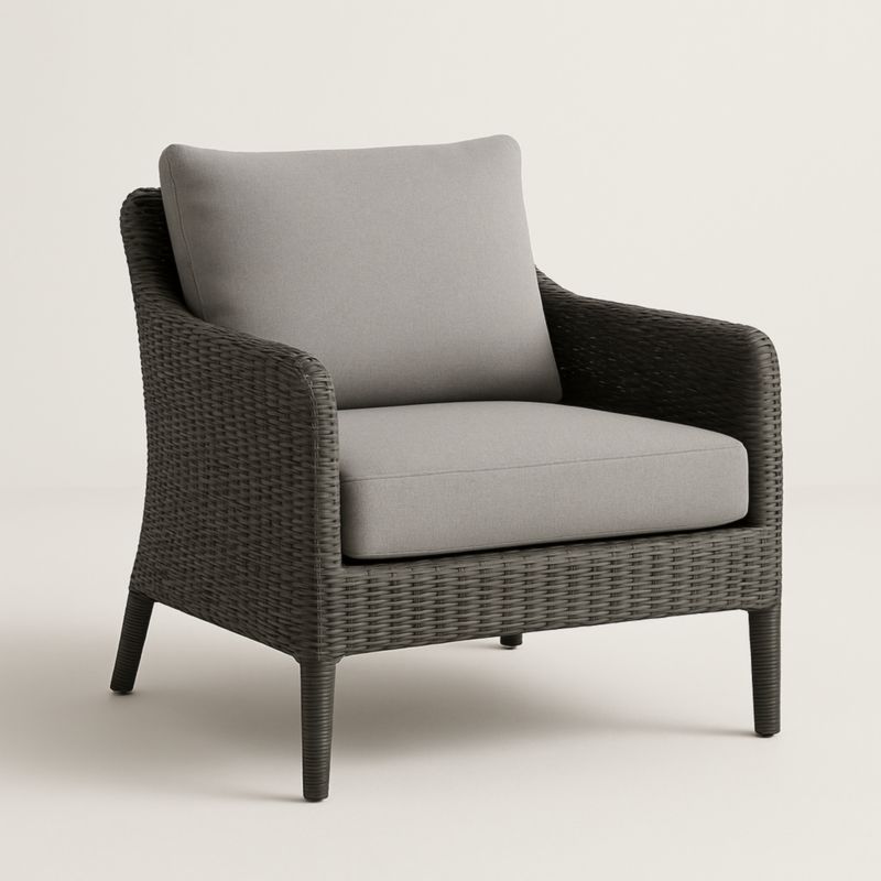 Poltrona in Rattan Sintetico Grigio con Cuscini in Poliestere