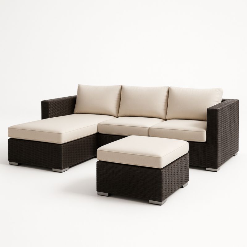 Set divano modulare in rattan sintetico marrone con cuscini in poliestere beige