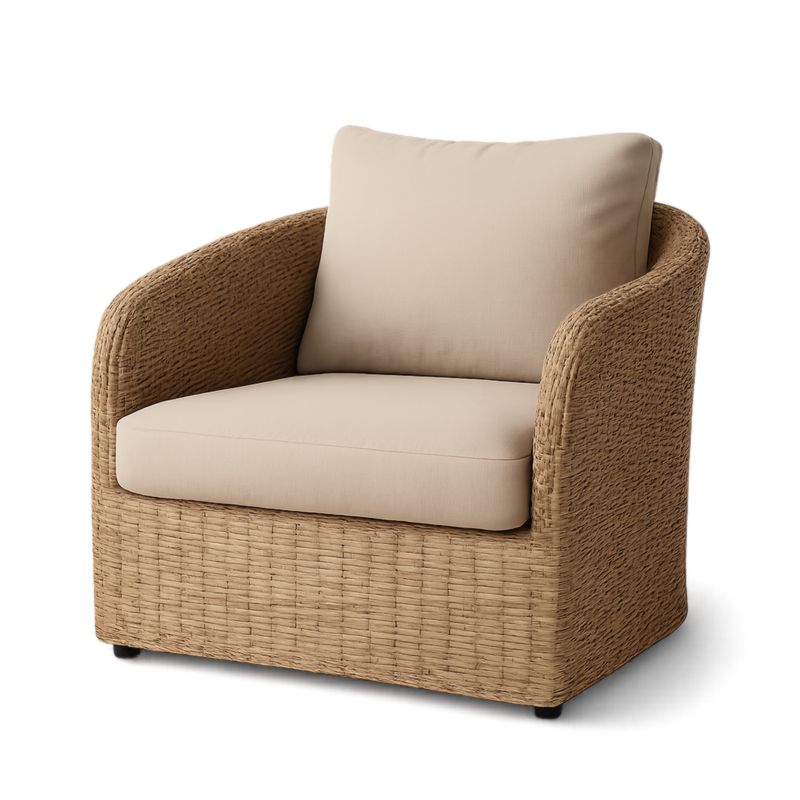 Poltrona in Rattan Sintetico Beige con Cuscini Sfoderabili