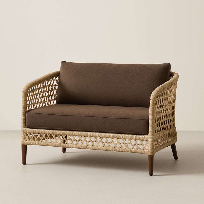 Divano Due Posti in Rattan con Cuscini Marroni
