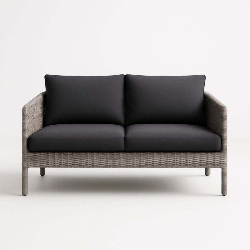 Divano a Due Posti in Rattan e Poliestere Grigio e Nero 130 cm