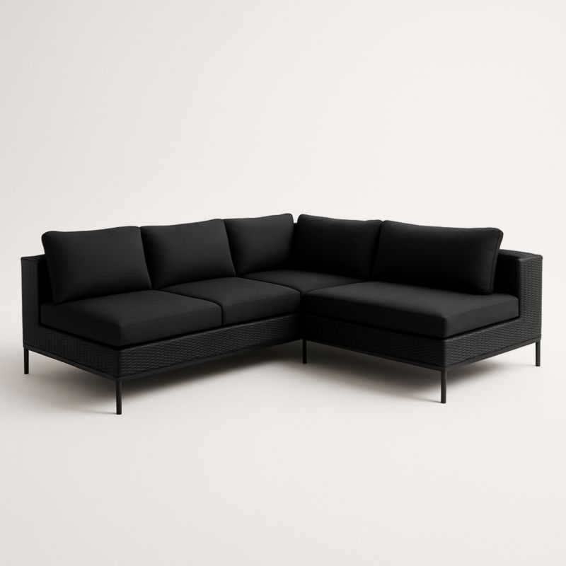 Divano angolare in rattan sintetico con tessuto poliestere e struttura in metallo Nero 220x220 cm