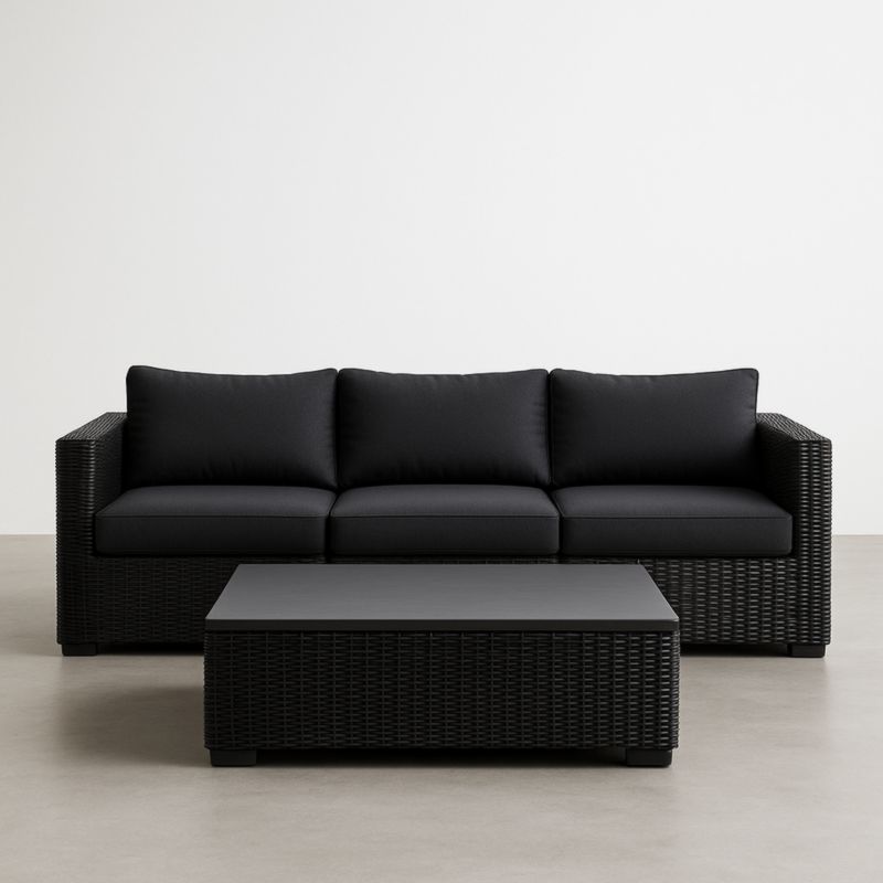 Divano da Esterno in Rattan Sintetico con Tavolino Nero