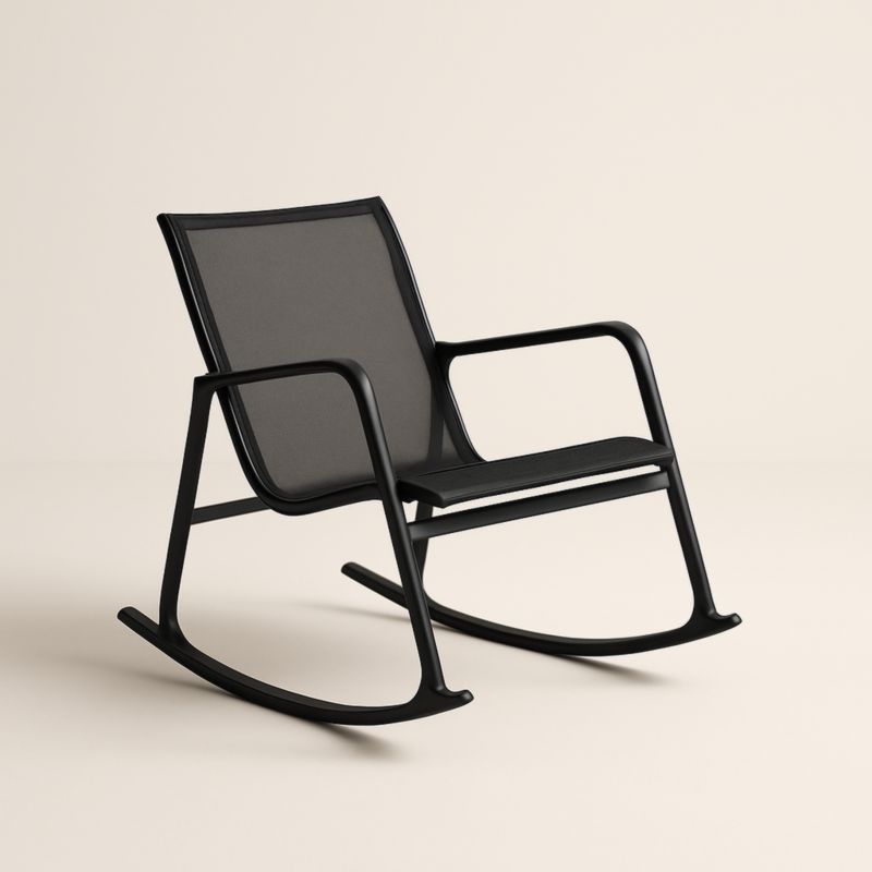 Sedia a Dondolo in Alluminio e Tessuto Poliestere Nera