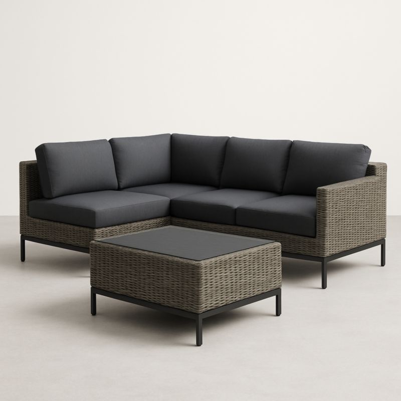 Set Divano Angolare da Esterno in Rattan con Tavolino