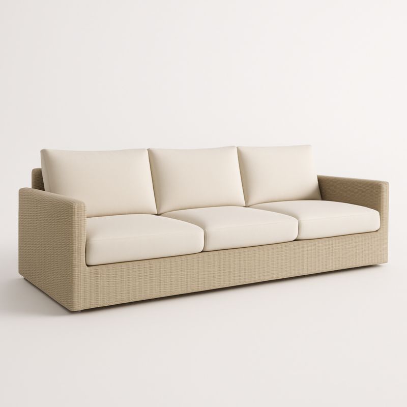 Divano Tre Posti in Rattan con Cuscini Beige