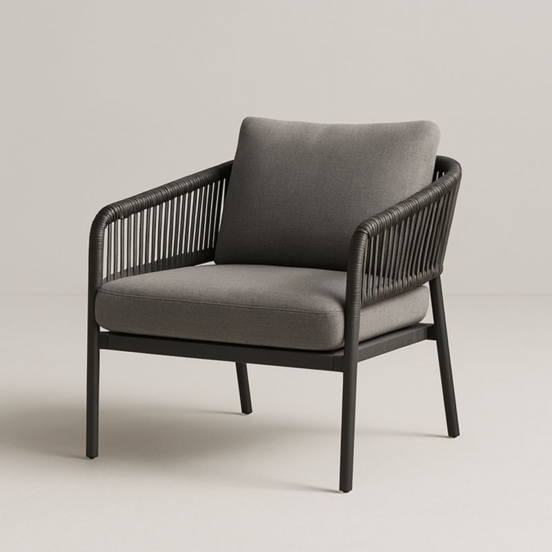 Poltrona da esterno in metallo nero con seduta in tessuto grigio 65 cm x 75 cm x 85 cm