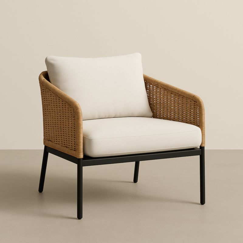 Sedia da Esterno in Rattan Sintetico con Struttura in Metallo