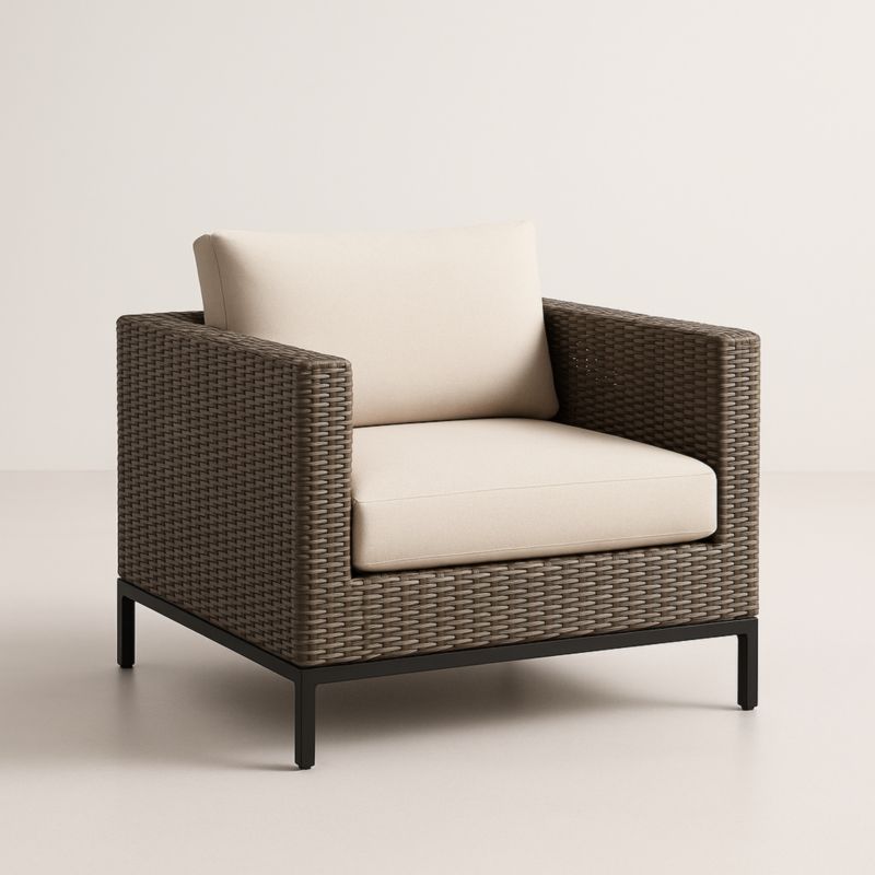 Poltrona da Esterno in Rattan con Cuscini in Tessuto Sintetico