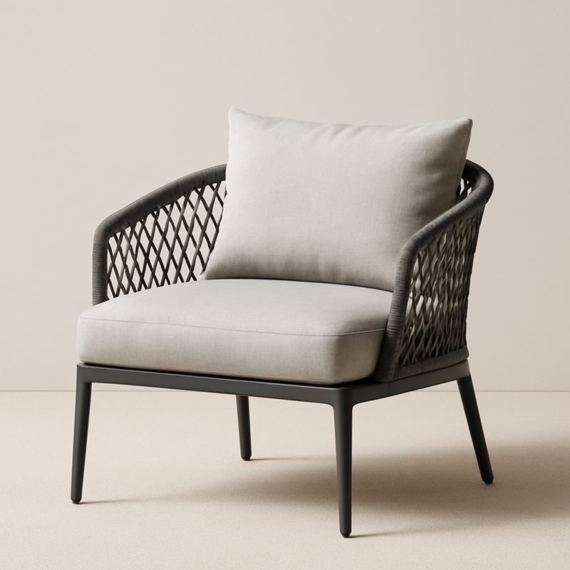 Sedia Lounge Tessuto Grigio Telaio Metallo Nero