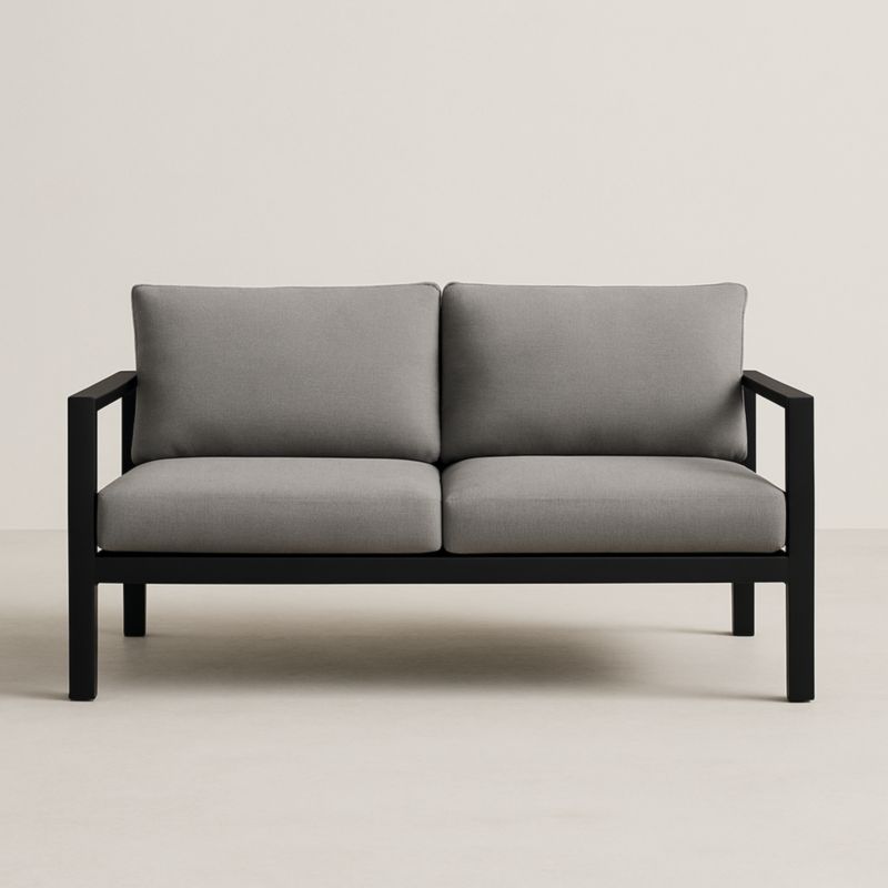 Divano 2 posti in alluminio con cuscini in tessuto grigio