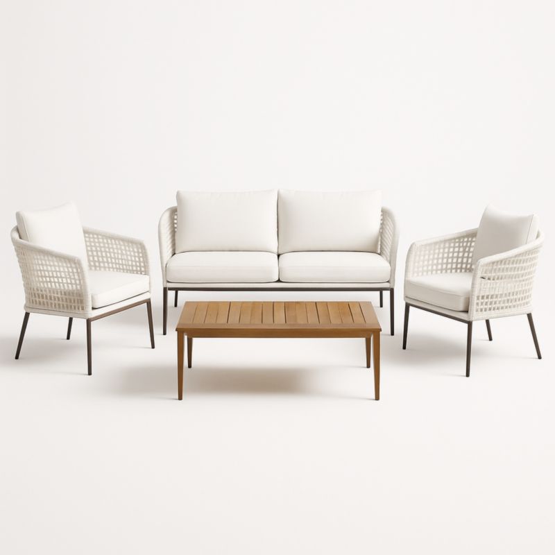 Set da Giardino in Rattan Sintetico con Tavolo in Teak